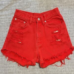 High Waisted Red Jean Shorts